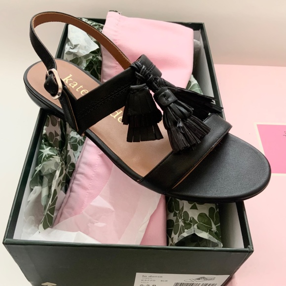 KATE SPADE NEW YORK LA DANSE Black Leather Tassel Flat Ankle Strap Sandals 6.5 - Picture 11 of 16